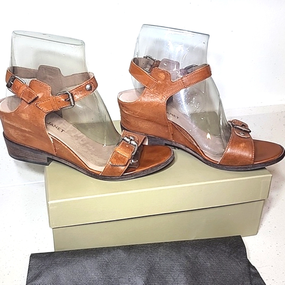 Janet & Janet Leather Women's Tan Sandals. Made In Italy. With Box And Dust Bag. - Picture 4 of 13